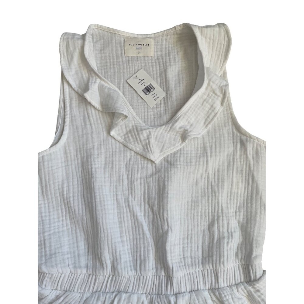 Sol Angeles Women's Medium NWT Whtie Gauzy Cotton Drop Waist ruffle Mini Dress - Picture 5 of 7